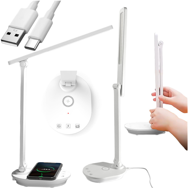 LED stolní noční lampa s QI 15W USB indukční nabíječkou pro čtecí stůl Časový spínač Alogy Desk White