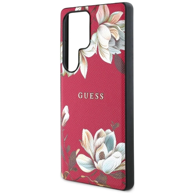 Etui Guess Grained Flower MagSafe do Samsung Galaxy S25 Ultra Fuksja