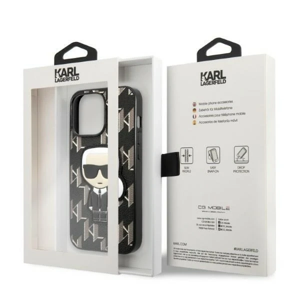 Ochranné pouzdro na telefon Karl Lagerfeld KLHCP13LPMNIKBK pro Apple iPhone 13 Pro / 13 6,1" hardcase černá/černá Monogram Ikonik Patch