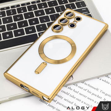 Case for Samsung Galaxy S24 Ultra Mag Safe Glamor Case Ring Housing Camera Protection Alogy Gold Transparent