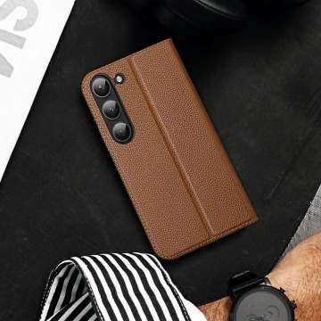 Ochranné pouzdro Dux Ducis Skin X2 pro Samsung Galaxy S23 flip case stojánek na peněženku hnědé