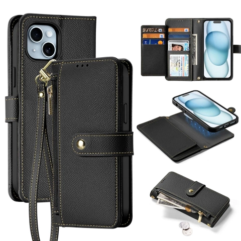 iPhone 15 Dux Ducis Lawa Leather Wallet Case MagSafe Black