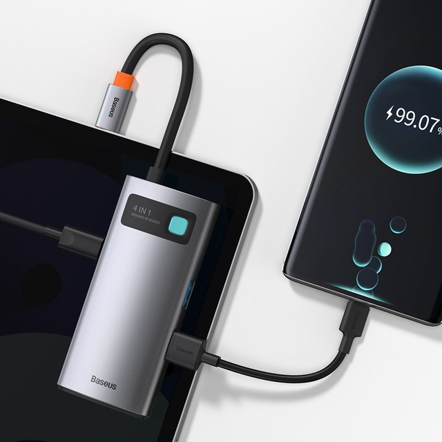 Hub 4w1 Baseus Metal Gleam Series, USB-C do USB 3.0 USB 2.0 HDMI USB-C PD