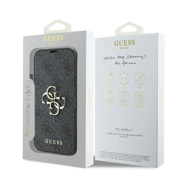 Чохол Guess GUBKP16X4GMGGR для iPhone 16 Pro Max 6.9" чорний/чорний, книжковий, 4G, металевий логотип