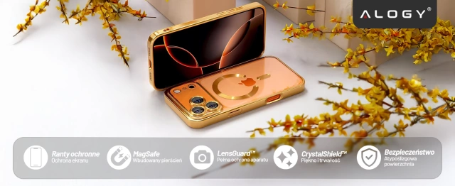 Etui z MagSafe do Apple iPhone 17 Pro – obudowa glamour z ochroną obiektywu, eleganckie i odporne na zarysowania – Alogy LuxuryRing™ Glamour Case Gold