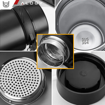 Termoska termoláhev 1l na kávu yerba mate čaj s louhovacím sítkem velké Alogy ocel černá Mycí kartáč