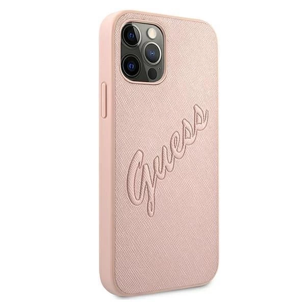 Guess GUHCP12LRSAVSRG iPhone 12 Pro Max 6,7" różowy/рожевий твердий чохол Saffiano Vintage Script