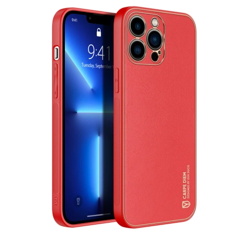 Dux Ducis Yolo eleganckie etui pokrowiec ze skóry ekologicznej do Apple iPhone 13 Pro czerwony