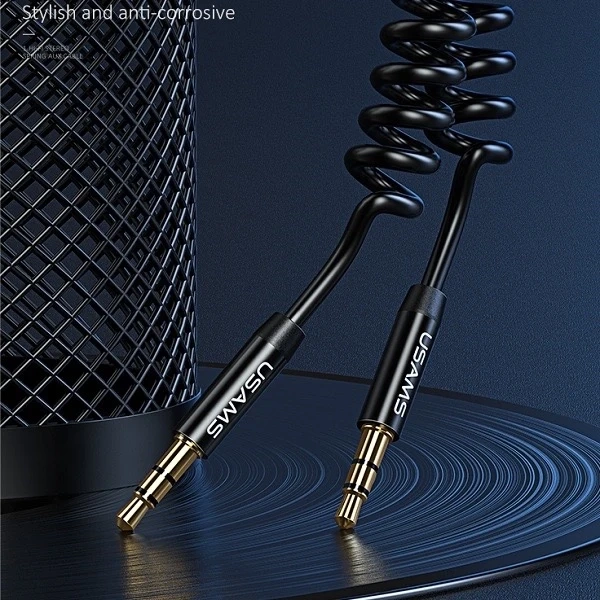 USAMS Adaptér Spring audio jack 3,5 mm -3,5 mm 1,2 m černý/černý SJ256YP01 (US-SJ256)