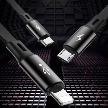 Baseus Golden Loop 3v1 predlžovací kábel USB - micro USB / Lightning / USB-C 3.5A 35 cm - 120 cm čierny (CAMLT-JH01)