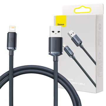 Cable 1.2m Baseus Crystal USB cable for Lightning iPhone 2.4A Black
