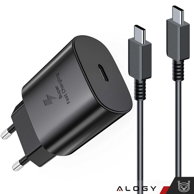 USB-C typ C PD Premium nástěnná nabíječka rychlá 25W 3A kabel typu C 1M Alogy černá