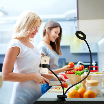 Фотографічний світлодіодний кільцевий ліхтар для селфі. Тримач телефону Alogy Чорний