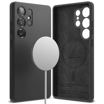 Чохол для Samsung Galaxy S25 Ultra чорного кольору з силіконовим кільцем, магнітним MagSafe