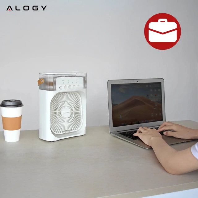 Wentylator wiatrak biurkowy 3w1 Klimator Alogy DeskBreeze™ stojący mały cyrkulator z nawilżaczem powietrza timerem i podświetleniem LED USB-C