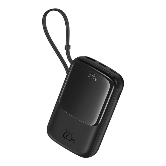 Powerbanka Baseus Qpow Pro 10000mAh 22,5W s vestavěným USB-C kabelem a displejem - černá