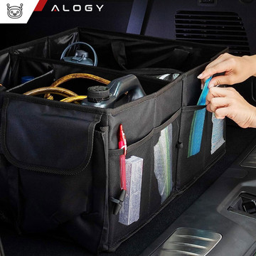 Car trunk organizer storage bag for car large trunk Black XXL Alogy hard cover 2x headrest holder