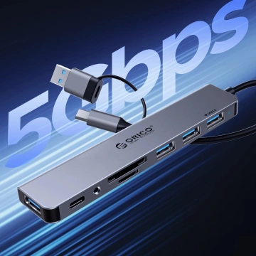 Hub USB-A/USB-C Orico YSB4-U2 5w1 PD 65W 3x USB-A + 2x USB-C Szary