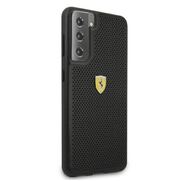 Pevný obal na telefón Ferrari na Samsung Galaxy S21 čierny/čierny pevný obal On Track Perforated