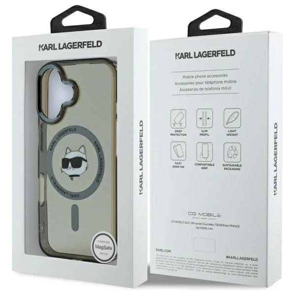 Karl Lagerfeld Hülle für iPhone 16 Plus 6,7" Schwarz MagSafe Hardcase IML Metall Choupette Head