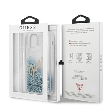 Guess GUHCP12SGLVSBL iPhone 12 mini 5,4" niebieski/modrý pevný obal Glitter Vintage Script