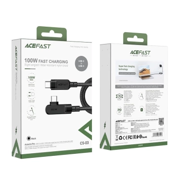 Acefast кутовий кабель USB Type C - USB Type C 2m, 100W (20V / 5A) чорний (C5-03 Black)