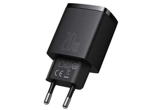 Baseus USB PD QC 3.0 20W čierna nástenná nabíjačka