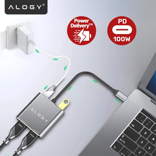 HUB splitter Alogy Adaptér pro počítačový notebook s USB-C na 3x USB-A 2.0 1x USB-A 3.0 šedý