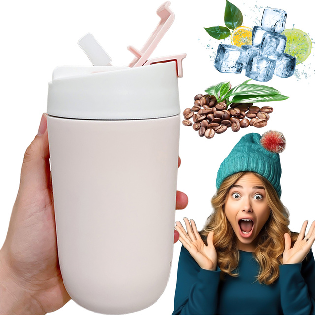 Thermosbecher mit Ausguss und Strohhalm für Kaffee, Yerba-Mate-Tee, 480 ml, Alogy-Vakuumflasche, Stahl, Pink, Waschbürste