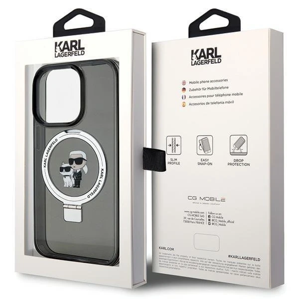 Etui Karl Lagerfeld KLHMP15XHMRSKCK iPhone 15 Pro Max 6,7" čierne/čierne pevné puzdro Ring Stand Karl