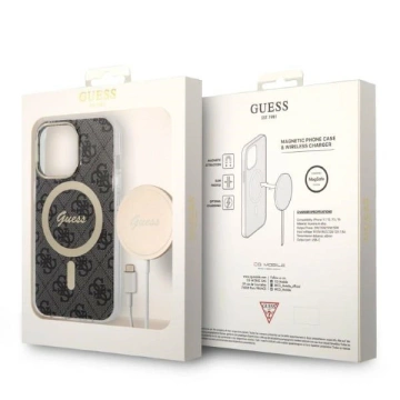 Zestaw Guess GUBPP13LH4EACSK Case Charger iPhone 13 Pro čierne/čierne pevné puzdro 4G MagSafe Print