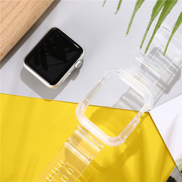 Sportovní řemínek silikonový náramek s pouzdrem na hodinky pro Apple Watch 1 2 3 38 mm transparentní