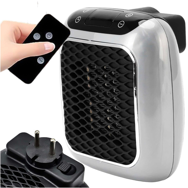 Výkonný mini elektrický ohrievač Farelka ventilátorový ohrievač na zásuvkový kontakt Pilot 800W ohrievač ohrievač EU Alogy šedá