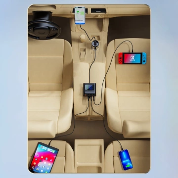 Автомобільний зарядний пристрій Acefast 90W USB Type C / 3x USB / гніздо прикурювача, PPS, PD3.0, QC3.0, AFC, FCP зарядна станція чорний (B8 чорний)