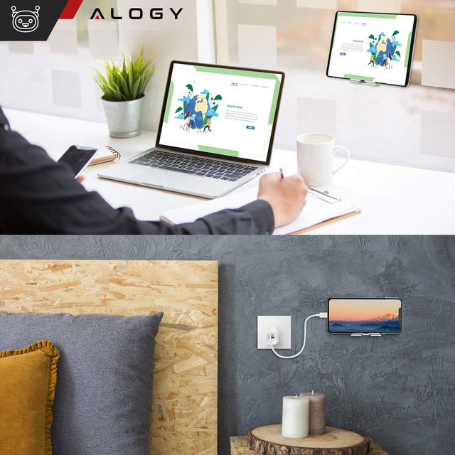 2x Nástěnný držák na telefon tablet 4-12" závěsný háček hliníkový háček na nástěnné zrcadlo Alogy Silver