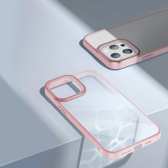 Baseus Crystal Phone Case pancerne etui do iPhone 13 Pro z żelową ramką różowy (ARJT001004)