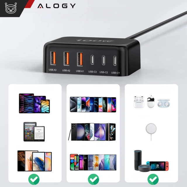 Розгалужувач HUB Alogy Adapter для ноутбука з USB-C на 3x USB-A 2.0 1x USB-A 3.0 сірий