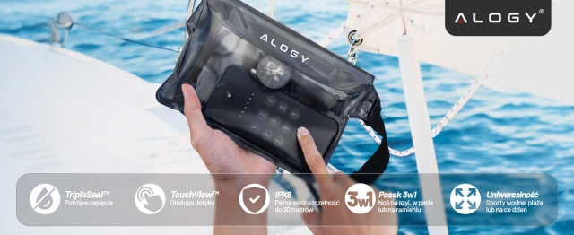 Waterproof case waist bag phone case water resistant 21.5x23.5cm Alogy Waterproof Black