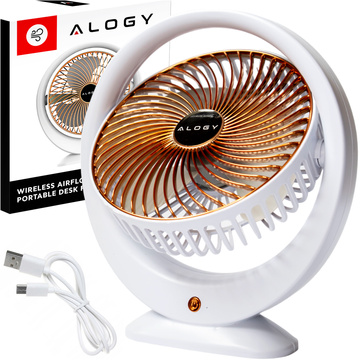 Fan Desk Fan Standing Strong Small Portable Wireless 1200mAh USB-C Alogy White