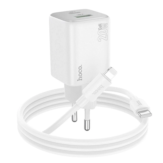 Nabíječka Hoco N41 GaN 20W USB-C USB-A USB-C Lightning kabel bílý