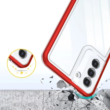 Čiré pouzdro 3v1 na silikonový kryt Samsung Galaxy S23 Plus s rámečkem červený
