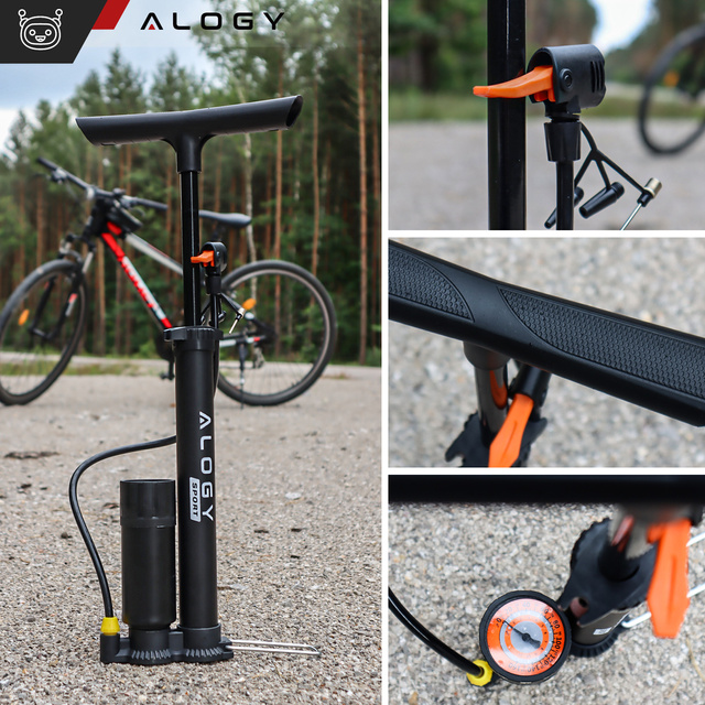 Alogy Bike Pump 160psi with pressure gauge and handle, manual, Black