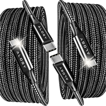 2x kabel USB-C typu C silný rychlý 60W PD 1M pro iPhone 15/Pro/Max nylonový kabel Alogy Black [2 ks]