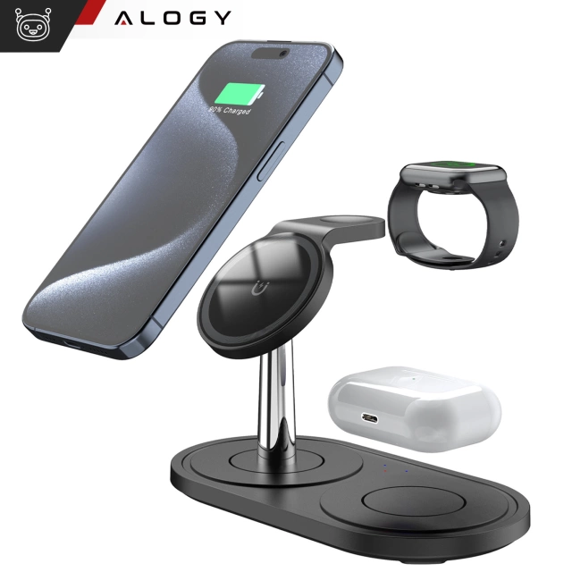 3v1 indukčná nabíjačka pre telefón hodinky slúchadlá Alogy Qi nabíjačka pre Apple iPhone Watch AirPods Black