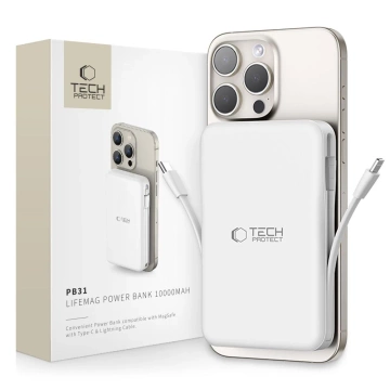 Magnetická powerbanka s kabelem PB31 Lifemag Magsafe Power Bank 10000 mAh (Type C Lightning) Bílá