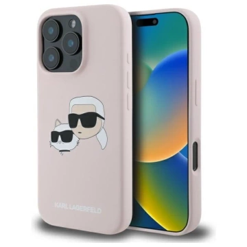 Etui Karl Lagerfeld Silicone Double Heads Print MagSafe do iPhone 16 Pro Max Pink
