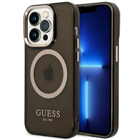 Etui Guess GUHMP14LHTCMK pro Apple iPhone 14 Pro 6,1" černé/černé pevné pouzdro Gold Outline Translucent MagSafe