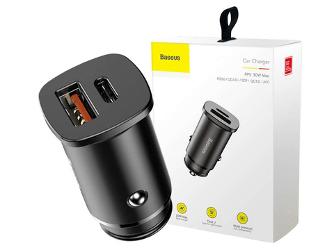 Автомобільний зарядний пристрій Baseus Square PPS QC 4.0 / PD 3.0 5A 30W Black