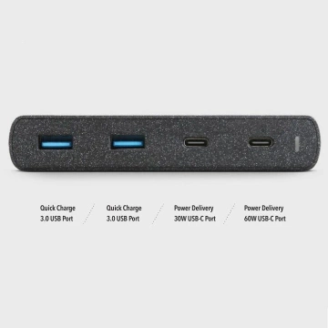 UNIQ Ľad. siec. HUB Surge 90W czarny /charcoal black 2xUSB Quick Charge 3.0 2xUSB-C PD 3.0 (LITHOS Collective)