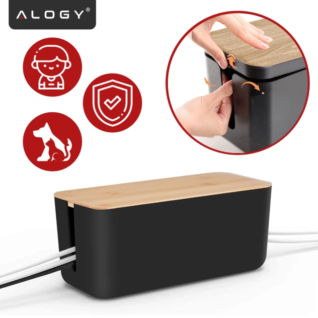 Organizerbox für Kabelleistenbox M Schreibtischboden Alogy BOX Holz Schwarz